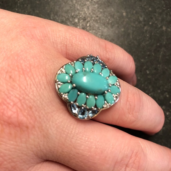 NEW 925 Sterling Silver Turquoise and Topaz Ring - Picture 6 of 6